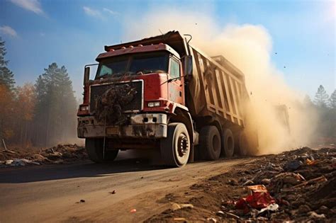 Premium Photo Side View Of A Dump Truck Dumping Its Load Of Debris At