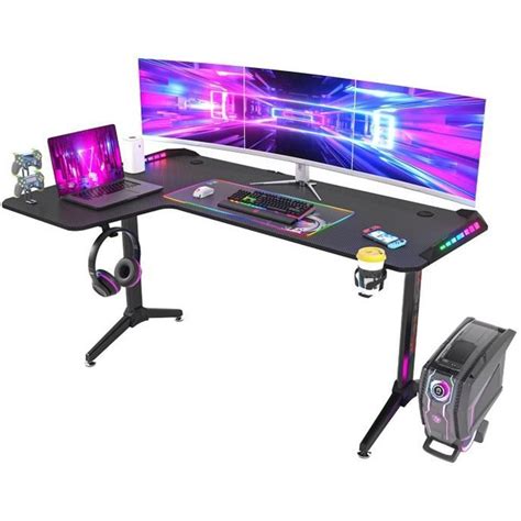 Bureau Gaming Led Angle X X Cm Bureau Gamer Forme L Gauche Table