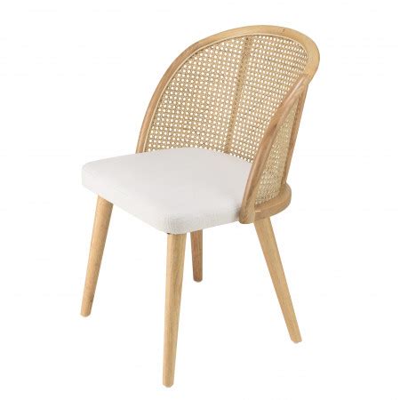 Albane Chaise Bois Dh V A Assise Tissu Blanc Dossier Arrondi Rotin