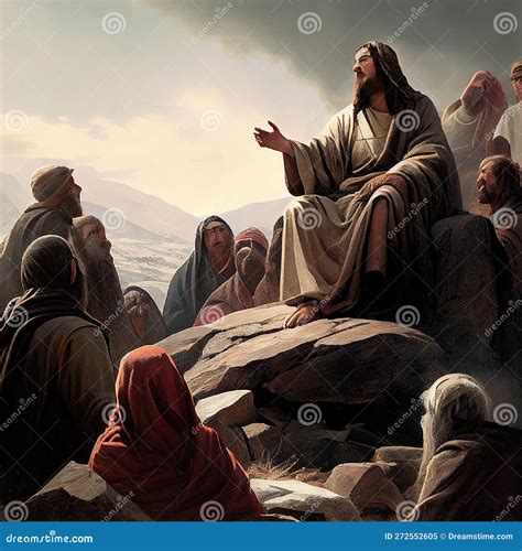 Jesus Christ Talking To a Group of Believers in the Desert, Religion ...