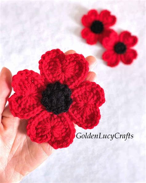 Crochet Poppy Flower Free Pattern GoldenLucyCrafts