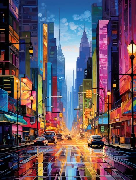 Premium Photo Vibrant Colors Illuminate Modern City Street Backdrop