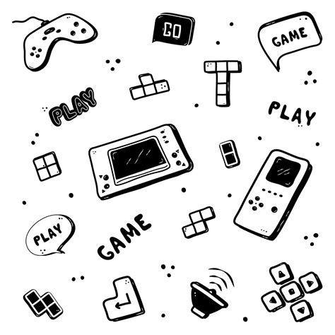 Video game hand drawn doodle set. Retro vibe. Video gamer console ...