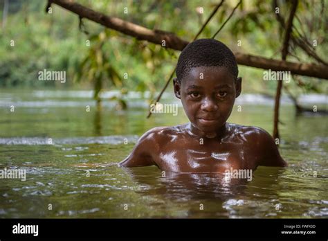 Bathing In The Rivers Of The Rainforest Gabon Central Africa Stock