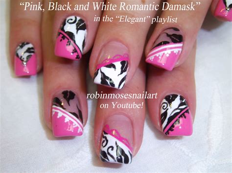 Nail Art By Robin Moses Damask Nail Art Pink Black Damask Pink Black