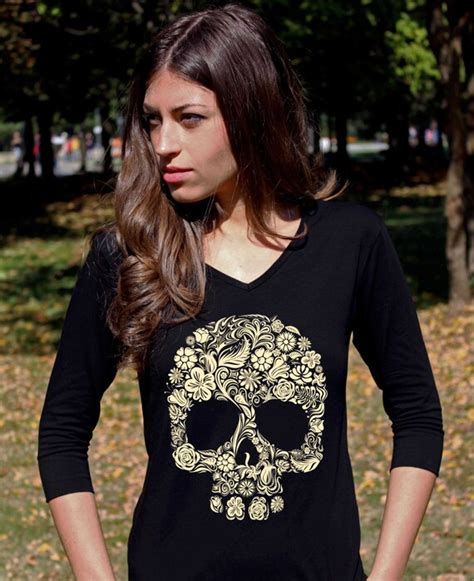 Skull Shirts Tshirt Flower Art Design Death Goth Gothic By Rocksin