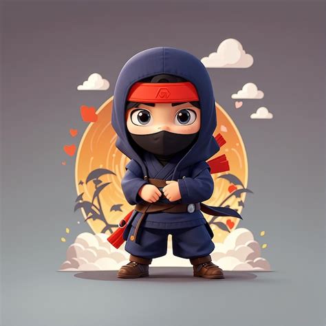 Ninja Lindo Con Jutsu Roll Icono De Dibujos Animados Vectorial