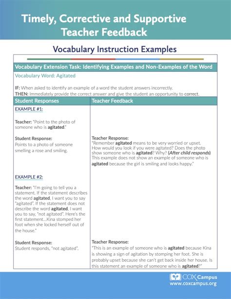 Vocabulary Activity Teacher Feedback Resource Library Cox Campus