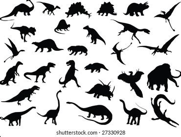 Set Dinosaurs Silhouette Vector Stock Vector Royalty Free