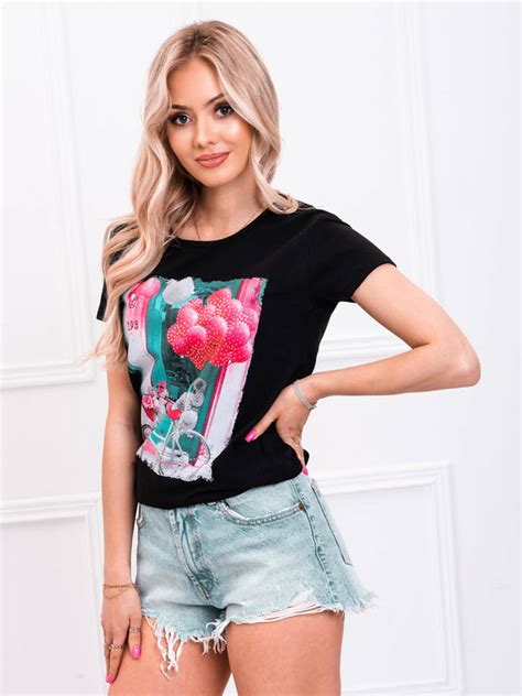 T Shirt Damski Z Nadrukiem Slr Czarny Modone Wholesale