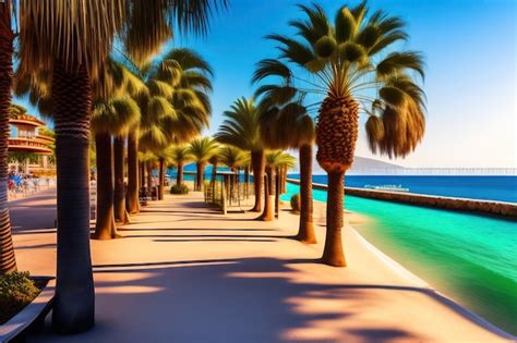 Premium Ai Image Palm Trees Alley On Seafront Promenade In Antalya Turkey