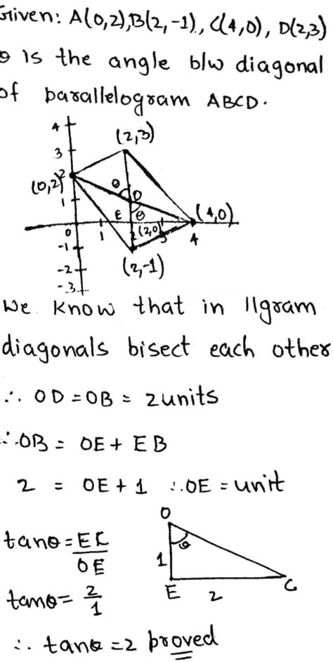 If Theta Us The Angle Between The Diagonals Of A Parallelogram Abcd Whose Vertices Are A0 2