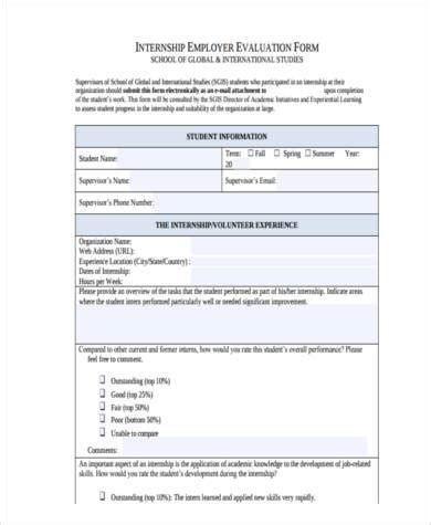 Free Sample Internship Evaluation Forms In Pdf Ms Word Excel