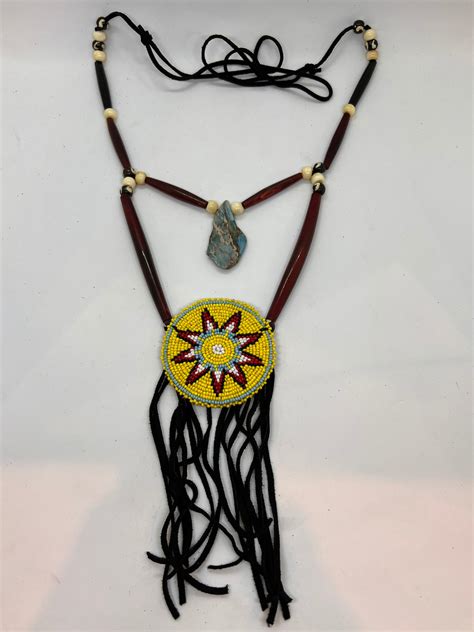 Beaded Medallion Necklace Breastplate Native American Sage