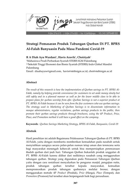 Pdf Strategi Pemasaran Produk Tabungan Qurban Pada Pt Bprs Al Falah