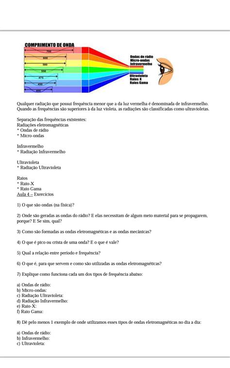 Exercícios Sobre Luz 9 Ano Com Gabarito - Exercícios-ondas 9 Ano Com Gabarito - ZULEDU