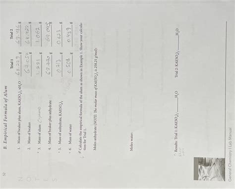 Solved 52 B Empirical Formula Of Alum F Calculate The Chegg