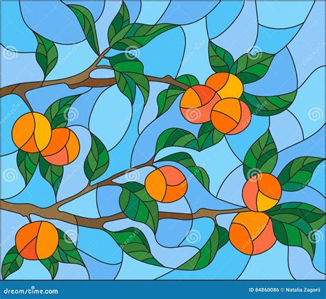 Stained Glass Illustration With The Branches Of Orange Tree The Fruit