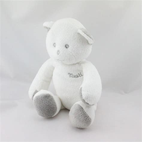 Doudou Ours Blanc Musti Gris De Mustela