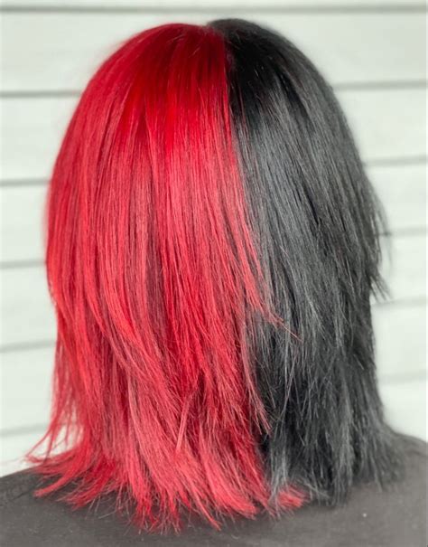 Halfandhalf Black Red Hair Split Dyed Hair Split Hair