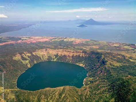 Aerial View Of Lake And Volcano Nicaragua Central America Stock Photo