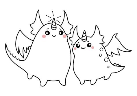 Premium Vector Two Doodle Dragons Black And White Vector Illustration