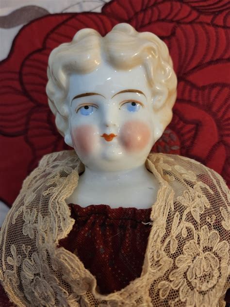 Antique 19 Blonde China Doll W Cloth Body Possibly Original Dress