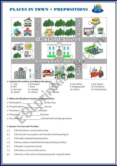 Places In Town And Prepositions Esl Worksheet By Biancadell