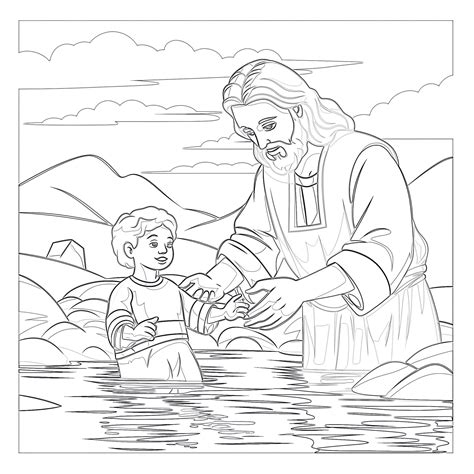 Page À Colorier Sur Le Baptême De Jésus Par Jean-Baptiste | Pages à