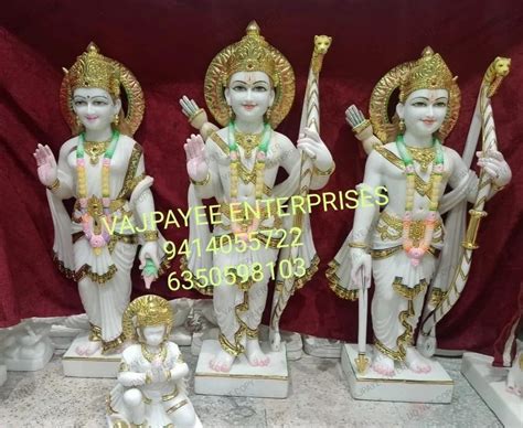 Painted Hindu White Marble Ram Darbar Statue Temple Manufacturer