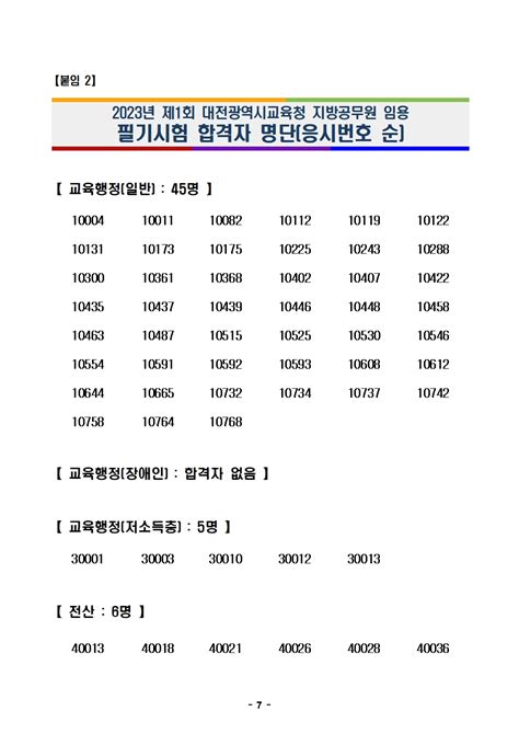 공기출 2023년도 제1회 대전광역시교육청 지방공무원 임용 필기시험 합격자 발표 및 면접시험 시행계획