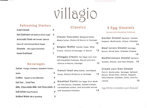 Online Menu Of Villagio Bar And Grill Restaurant St Augustine