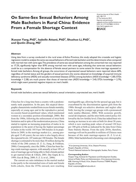 PDF On Same Sex Sexual Behaviors Among Male Bachelors In Rural China