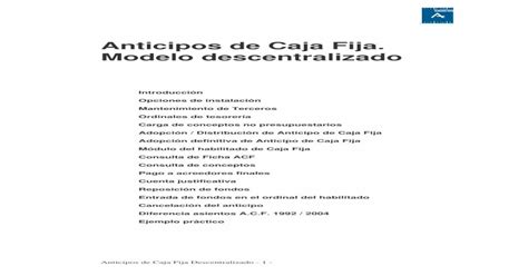 Anticipos De Caja Fija Modelo Descentralizado · Adopción Distribución De Anticipo De Caja