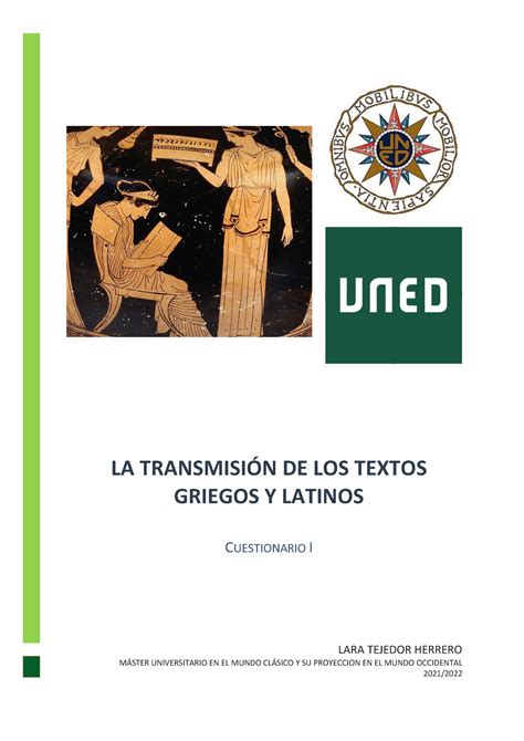 Transmisi N De Textos Griegos Y Latinos Cuestionario I La