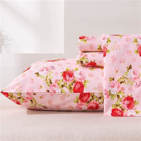 Meishang Sheet Set King Pink Floral Printed Sheets Ultra Soft 100 Microfiber 16 Inch Deep