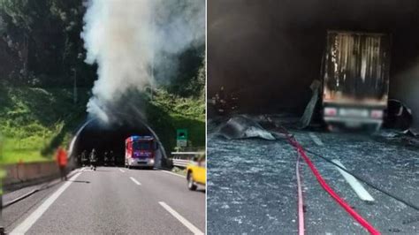 Inferno Sull A Camion Carico Di Alcolici Prende Fuoco In Galleria