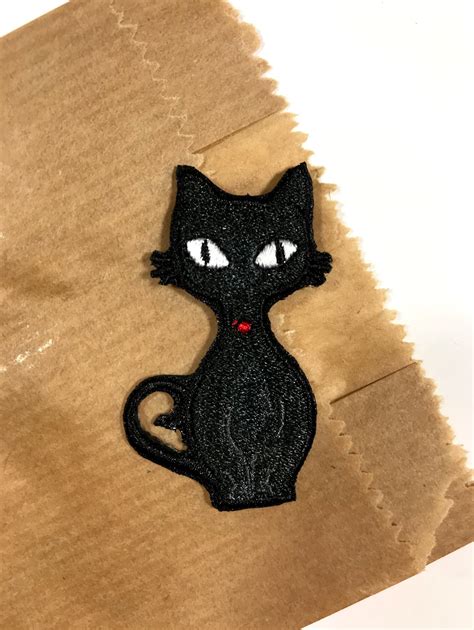 Black Cat Iron On Patch Embroidered Small Patches Tiny Small Etsy