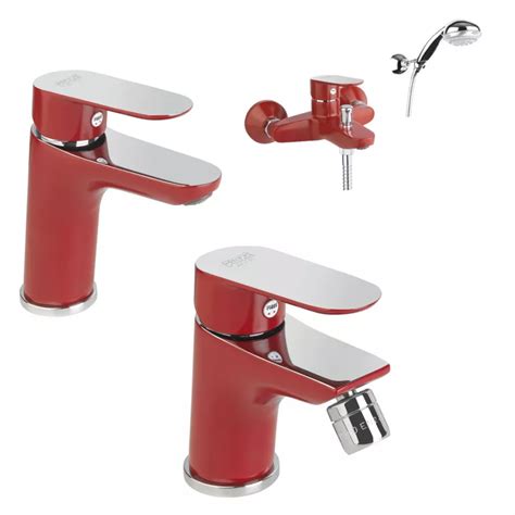 Set Miscelatori Lavabo Cm Bidet E Vasca Esterno Con Duplex Rosso