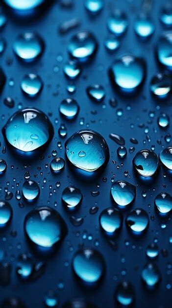 Gotas De Agua Brillantes Sobre Un Lienzo Azul Intenso Con Degradado Y