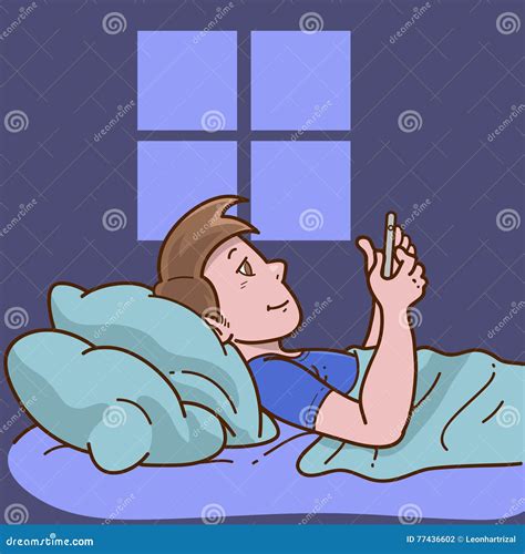 Man Laying In Bed Using Phone Stock Vector Illustration Of Behaviour