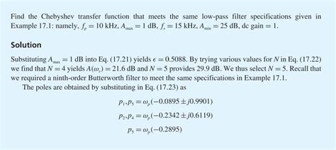 Solved Find The Chebyshev Transfer Function That Meets The