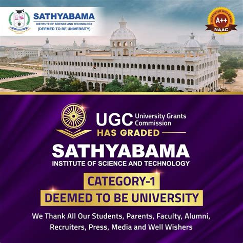 UGC University Grants Commission has graded SATHYABAMA INSTITUTE OF ...