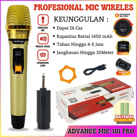 Advance Mic Pro Wireless Uhf Bisa Dicharger Profesional Microphone