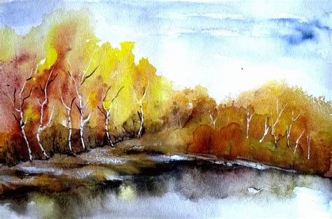 Aquarell Landschaft Landschaftsaquarell Kaufen B Ume Flu Herbst