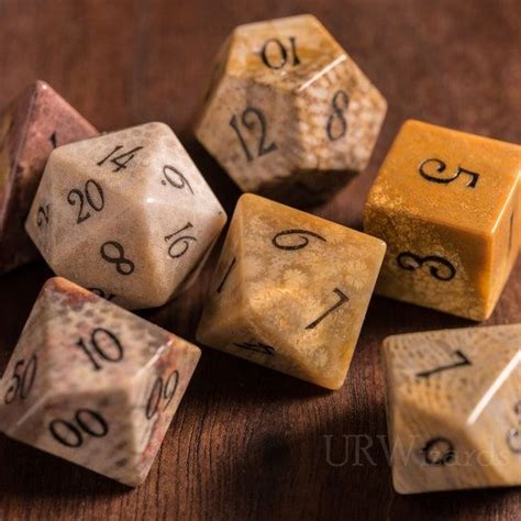 Full Set Coral Fossil Polyhedral Dice Set Gemstone Dnd Dice Etsy