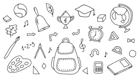 Premium Vector Doodle Set Of School Supplies Black And White Contour