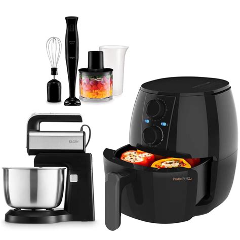 Kit Cozinha Elétrica Fritadeira Sem Óleo Air Fryer Mixer Turbo Chef