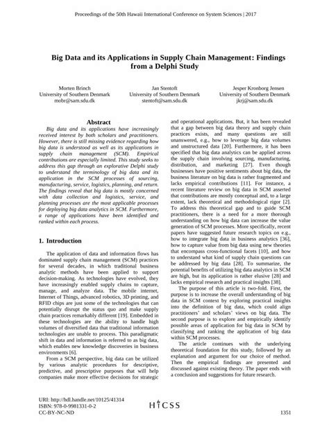 Pdf Big Data And Its Applications In Supply Chain Management