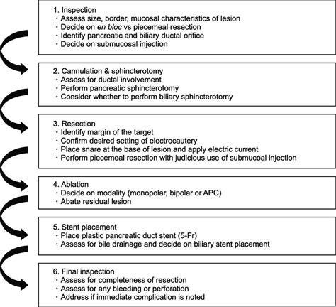 Steps for endoscopic ampullectomy. APC, argon plasma coagulation ...